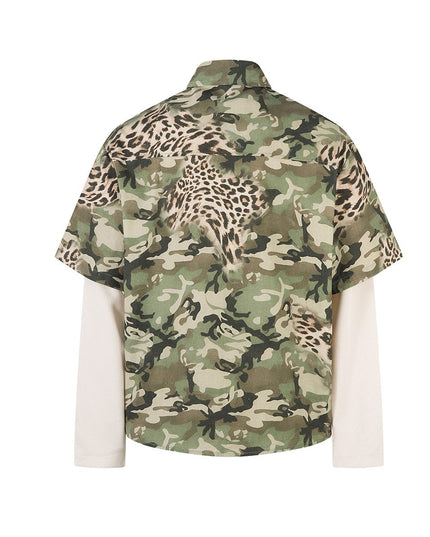 TALKLESSFASHION Jiayiku 2026 new fake two-piece floral shirt Hawaiian vacation American retro leopard print camouflage shirt long sleeves