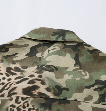 TALKLESSFASHION Jiayiku 2026 new fake two-piece floral shirt Hawaiian vacation American retro leopard print camouflage shirt long sleeves