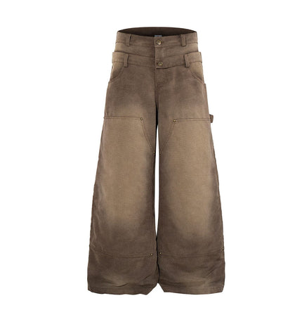 TALKLESSFASHION Jiayiku 2026 new wasteland style American high street dirty dye washed rivet jeans wide-leg cargo logging pants