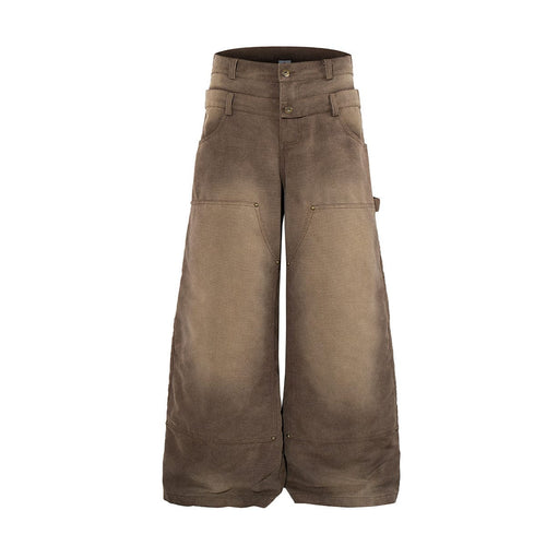 THETLSTUDIO Jiayiku 2026 new wasteland style American high street dirty dye washed rivet jeans wide-leg cargo logging pants