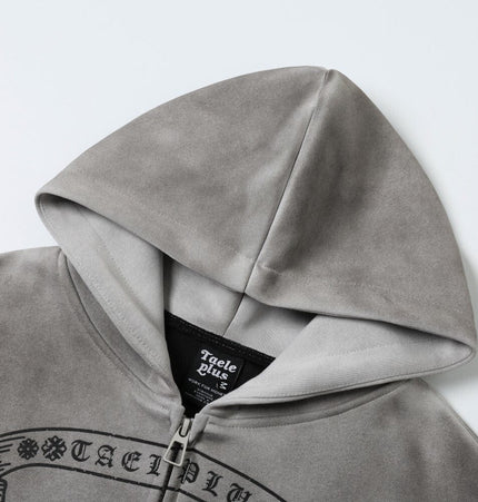 TALKLESSFASHION Jiayiku Men's 2026 New Wasteland Feng Shui Washed Stained Dyed Cardigan Sweatshirt Jacket Men's and Women's American Street Hoodie