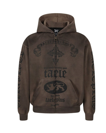 TALKLESSFASHION Jiayiku Men's 2026 New Wasteland Feng Shui Washed Stained Dyed Cardigan Sweatshirt Jacket Men's and Women's American Street Hoodie