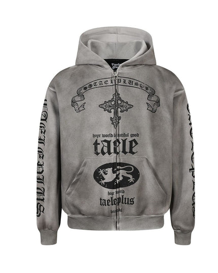 TALKLESSFASHION Jiayiku Men's 2026 New Wasteland Feng Shui Washed Stained Dyed Cardigan Sweatshirt Jacket Men's and Women's American Street Hoodie