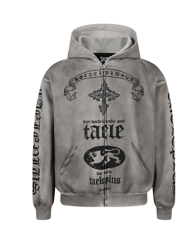 TALKLESSFASHION Jiayiku Men's 2026 New Wasteland Feng Shui Washed Stained Dyed Cardigan Sweatshirt Jacket Men's and Women's American Street Hoodie