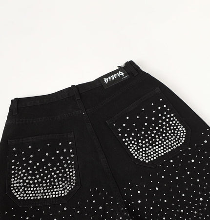 TALKLESSFASHION Jiayiku Men's Fall 2025 New American High Street RO Style Heavy Industry Hot Diamond Jeans High-end Wide-leg Pants
