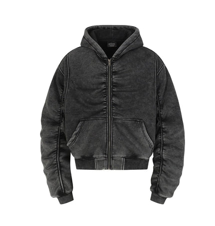 TALKLESSFASHION Jiayiku Men's Fall 2025 New American Street Personality Hoodie Pleated Washed Old Hoodie with Fleece