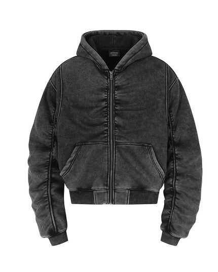 TALKLESSFASHION Jiayiku Men's Fall 2025 New American Street Personality Hoodie Pleated Washed Old Hoodie with Fleece