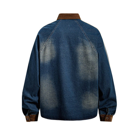 TALKLESSFASHION Jiayiku Men's Spring 2026 New American Campus Style Retro Washed Denim Shirt National Tide Embroidered Shirt