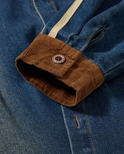 TALKLESSFASHION Jiayiku Men's Spring 2026 New American Campus Style Retro Washed Denim Shirt National Tide Embroidered Shirt