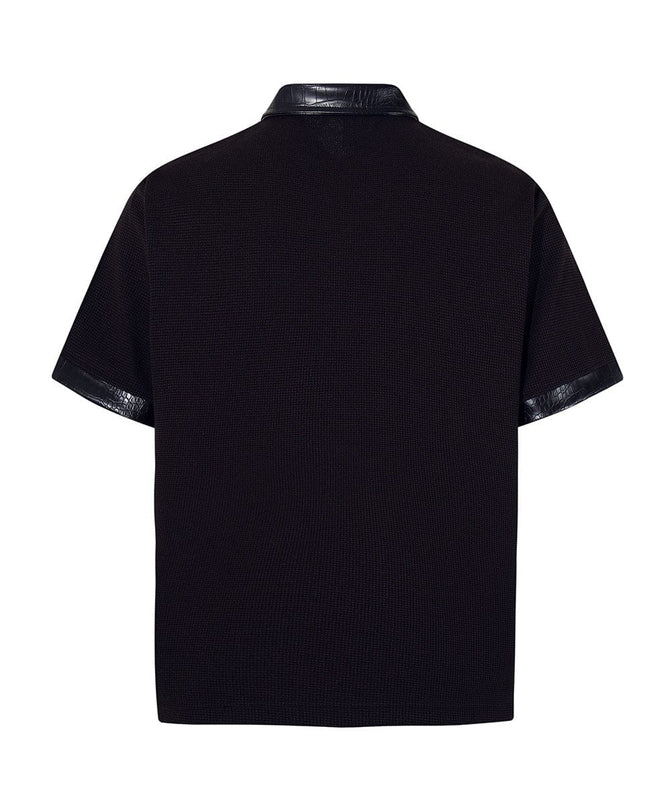 TALKLESSFASHION Jiayiku's 2026 new arrival American street dark thorn waffle short-sleeved T-shirt patchwork lapel polo shirt