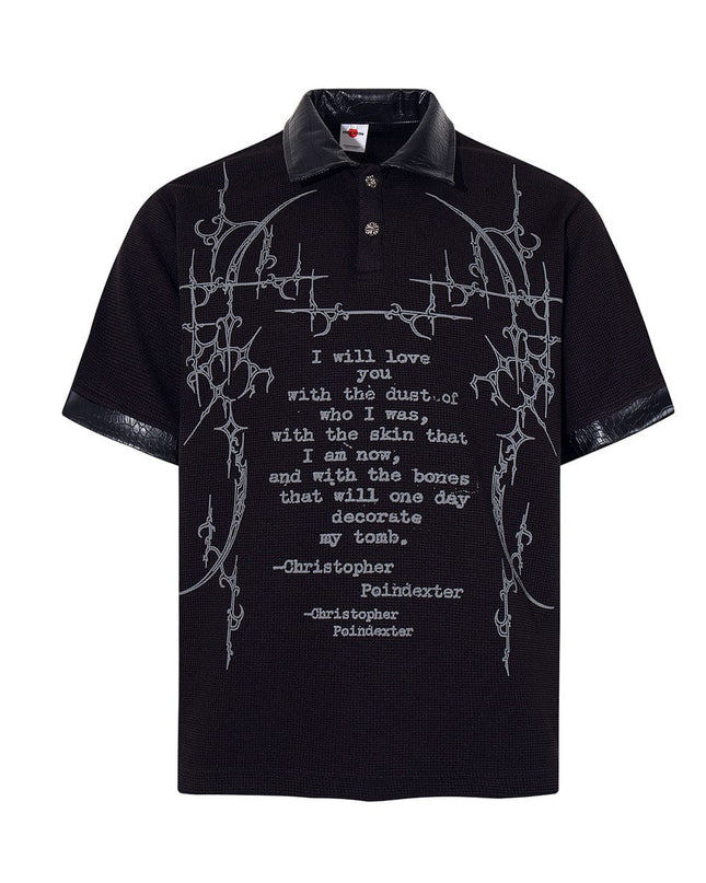 TALKLESSFASHION Jiayiku's 2026 new arrival American street dark thorn waffle short-sleeved T-shirt patchwork lapel polo shirt