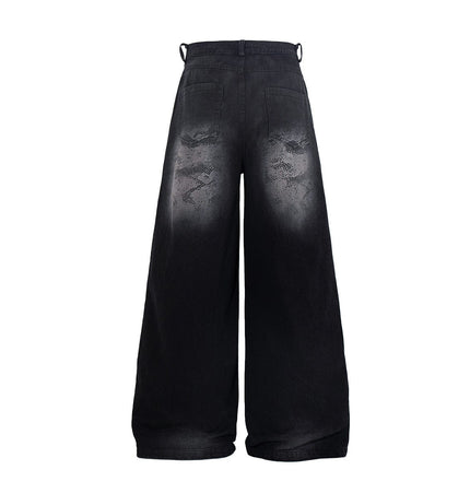 TALKLESSFASHION Jiayiku's 2026 new arrivals, American high street RO style, heavy washed wide-leg jeans, loose python pattern floor-length pants