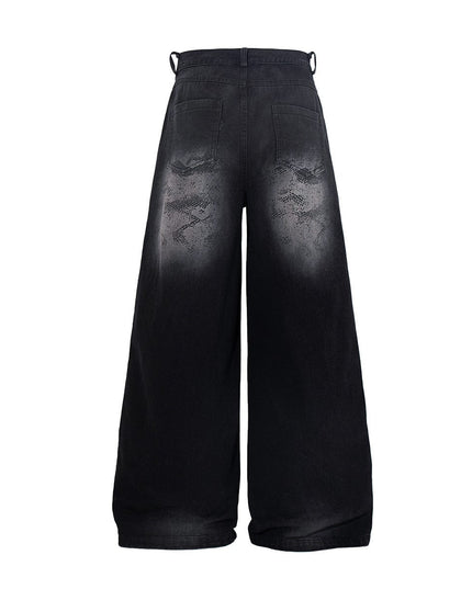 TALKLESSFASHION Jiayiku's 2026 new arrivals, American high street RO style, heavy washed wide-leg jeans, loose python pattern floor-length pants