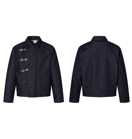 TALKLESSFASHION Jiayiku's 2026 new arrivals, American retro old money, wind-washed water, primary color denim jacket, airplane buckle, cargo jacket, men