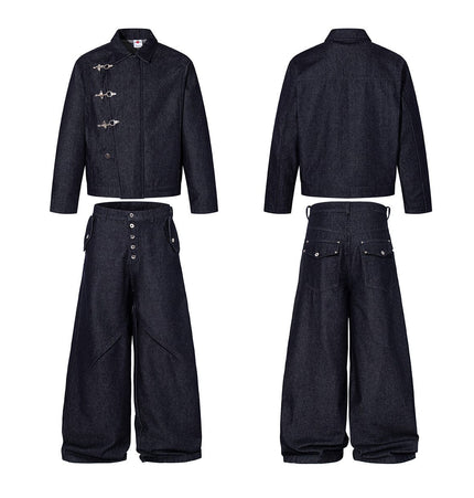TALKLESSFASHION Jiayiku's 2026 new arrivals, American retro old money, wind-washed water, primary color denim jacket, airplane buckle, cargo jacket, men
