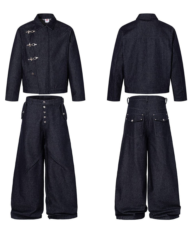 TALKLESSFASHION Jiayiku's 2026 new arrivals, American retro old money, wind-washed water, primary color denim jacket, airplane buckle, cargo jacket, men