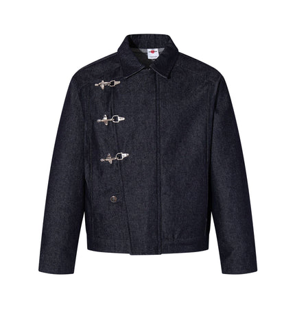 TALKLESSFASHION Jiayiku's 2026 new arrivals, American retro old money, wind-washed water, primary color denim jacket, airplane buckle, cargo jacket, men