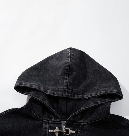 TALKLESSFASHION Jiayiku's 2026 new arrivals, American trendy brand retro heavyweight washed denim jackets, airplane buckle sweatshirts, hooded jackets