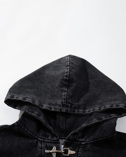 TALKLESSFASHION Jiayiku's 2026 new arrivals, American trendy brand retro heavyweight washed denim jackets, airplane buckle sweatshirts, hooded jackets