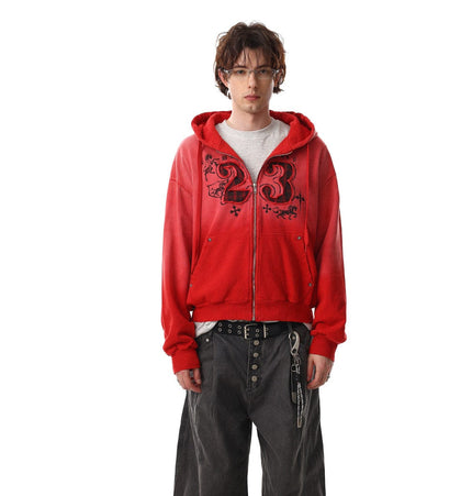 TALKLESSFASHION Jiayiku's 2026 new wasteland feng shui wash patch embroidered zipper sweatshirt jacket men's and women's American street hoodies