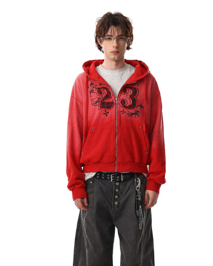 TALKLESSFASHION Jiayiku's 2026 new wasteland feng shui wash patch embroidered zipper sweatshirt jacket men's and women's American street hoodies