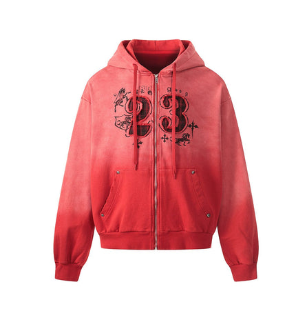 TALKLESSFASHION Jiayiku's 2026 new wasteland feng shui wash patch embroidered zipper sweatshirt jacket men's and women's American street hoodies