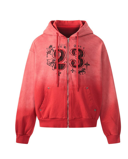 TALKLESSFASHION Jiayiku's 2026 new wasteland feng shui wash patch embroidered zipper sweatshirt jacket men's and women's American street hoodies