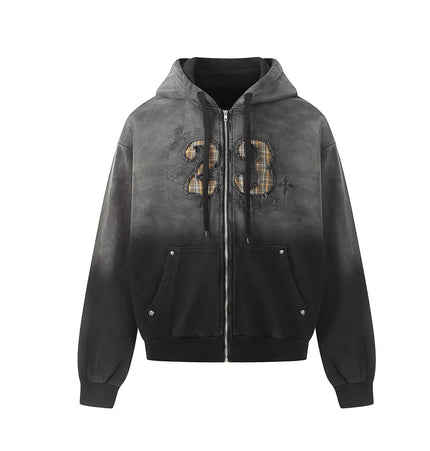 TALKLESSFASHION Jiayiku's 2026 new wasteland feng shui wash patch embroidered zipper sweatshirt jacket men's and women's American street hoodies