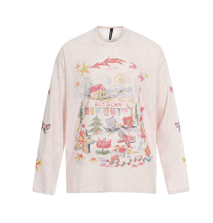 TALKLESSFASHION Jiayiku's 2026 spring/summer new printed T-shirt long-sleeved American trendy brand personalized graffiti color sports base shirt