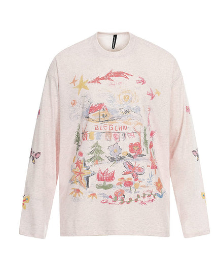 TALKLESSFASHION Jiayiku's 2026 spring/summer new printed T-shirt long-sleeved American trendy brand personalized graffiti color sports base shirt
