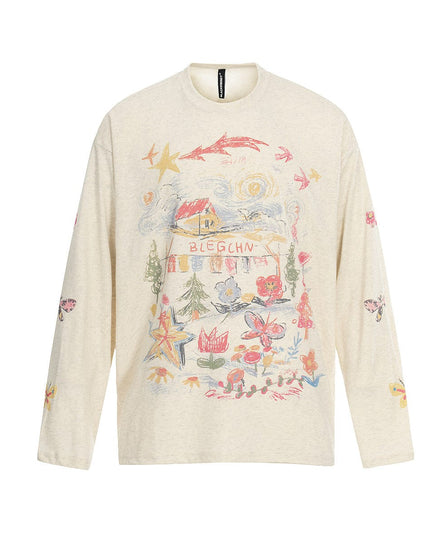 TALKLESSFASHION Jiayiku's 2026 spring/summer new printed T-shirt long-sleeved American trendy brand personalized graffiti color sports base shirt