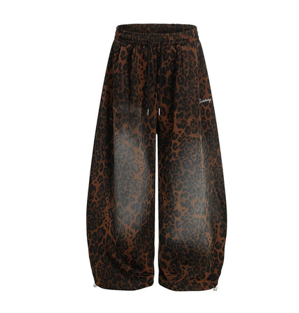 TALKLESSFASHION Jiayiku trendy brand 2025 American retro leopard print sweatpants scimitar pants men's and women's vibe ruffians handsome loose wide-leg pants