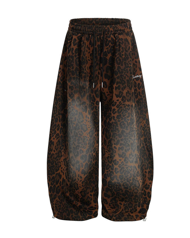 TALKLESSFASHION Jiayiku trendy brand 2025 American retro leopard print sweatpants scimitar pants men's and women's vibe ruffians handsome loose wide-leg pants