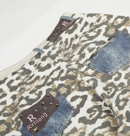 TALKLESSFASHION Jiayiku trendy brand 2025 autumn new American leopard print scimitar jeans men's and women's vibe loose wide-leg trousers