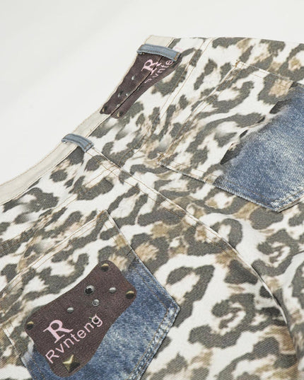 TALKLESSFASHION Jiayiku trendy brand 2025 autumn new American leopard print scimitar jeans men's and women's vibe loose wide-leg trousers