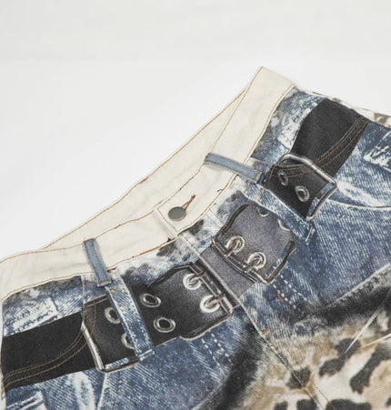 TALKLESSFASHION Jiayiku trendy brand 2025 autumn new American leopard print scimitar jeans men's and women's vibe loose wide-leg trousers