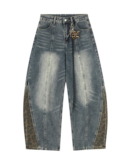 TALKLESSFASHION Jiayiku trendy brand 2025 autumn new American retro leopard print scimitar jeans men's and women's loose wide-leg trousers