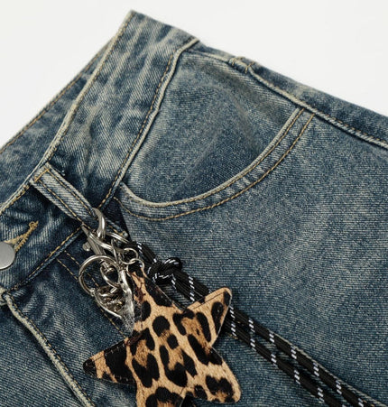 TALKLESSFASHION Jiayiku trendy brand 2025 autumn new American retro leopard print scimitar jeans men's and women's loose wide-leg trousers