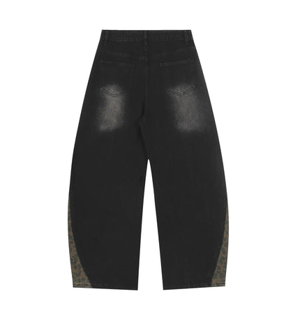 TALKLESSFASHION Jiayiku trendy brand 2025 autumn new American retro leopard print scimitar jeans men's and women's loose wide-leg trousers