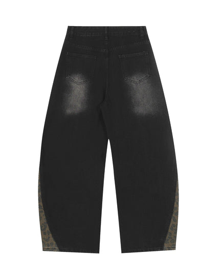 TALKLESSFASHION Jiayiku trendy brand 2025 autumn new American retro leopard print scimitar jeans men's and women's loose wide-leg trousers