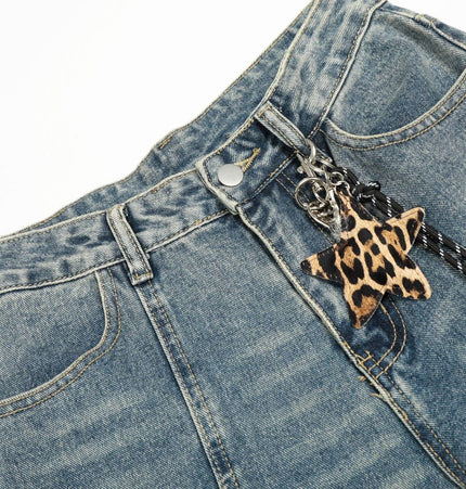 TALKLESSFASHION Jiayiku trendy brand 2025 autumn new American retro leopard print scimitar jeans men's and women's loose wide-leg trousers