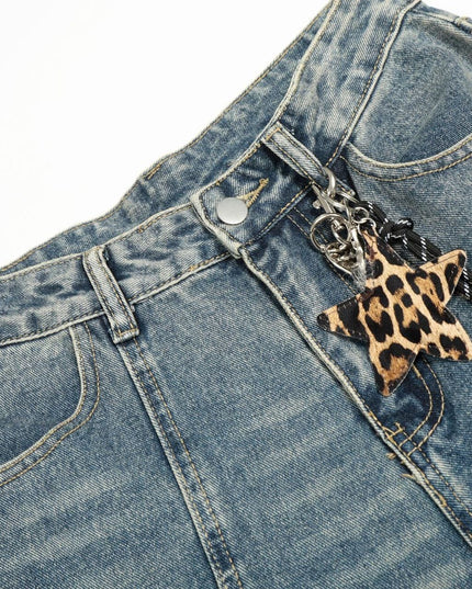 TALKLESSFASHION Jiayiku trendy brand 2025 autumn new American retro leopard print scimitar jeans men's and women's loose wide-leg trousers