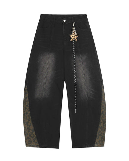 TALKLESSFASHION Jiayiku trendy brand 2025 autumn new American retro leopard print scimitar jeans men's and women's loose wide-leg trousers