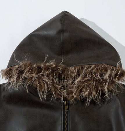 TALKLESSFASHION Jiayiku trendy brand 2025 new American mountain carved fur collar cotton jacket pilot leather jacket locomotive ruffian handsome cotton coat