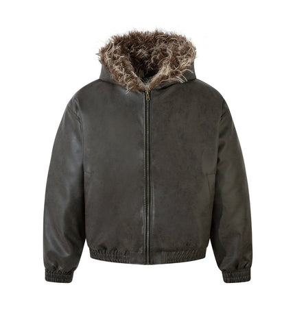 TALKLESSFASHION Jiayiku trendy brand 2025 new American mountain carved fur collar cotton jacket pilot leather jacket locomotive ruffian handsome cotton coat