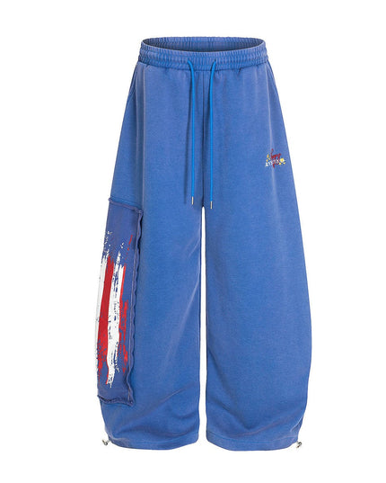 TALKLESSFASHION Jiayiku trendy brand 2025 new American retro washed scimitar Stars and Stripes sweatpants for men and women loose wide-leg pants
