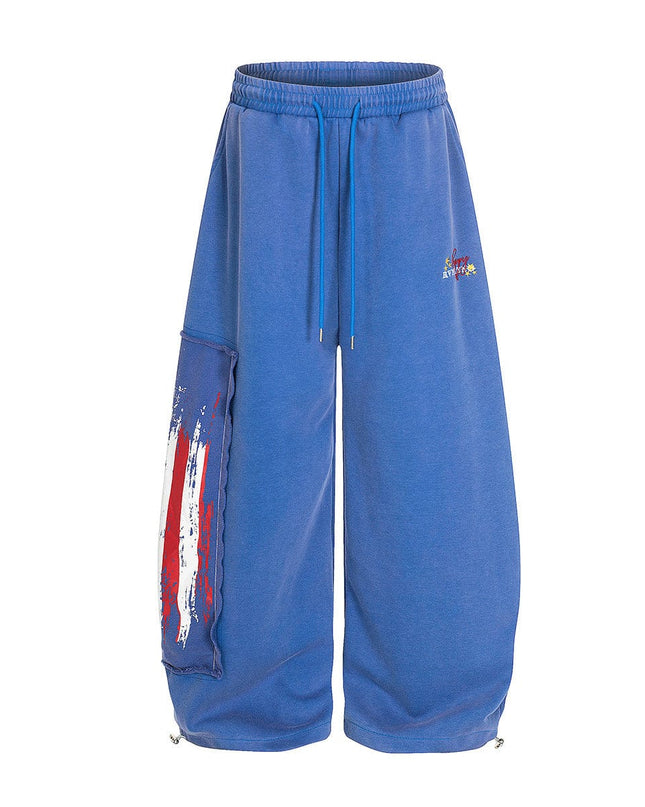 TALKLESSFASHION Jiayiku trendy brand 2025 new American retro washed scimitar Stars and Stripes sweatpants for men and women loose wide-leg pants