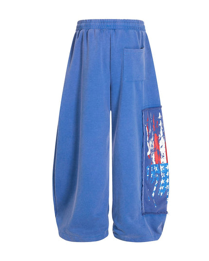 TALKLESSFASHION Jiayiku trendy brand 2025 new American retro washed scimitar Stars and Stripes sweatpants for men and women loose wide-leg pants