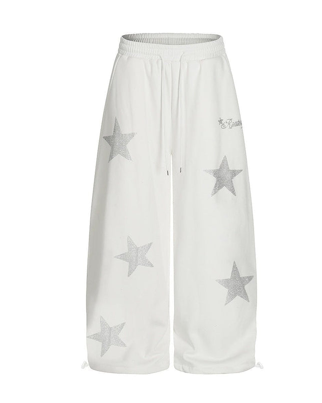 TALKLESSFASHION Jiayiku trendy brand 2025 winter fleece sweatpants, American retro hot diamond cutlash pants, sweatpants, loose wide-leg pants