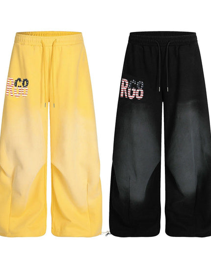 TALKLESSFASHION Jiayiku trendy brand 2025 winter fleece sweatpants, American retro scimitar pants, sweatpants, men's and women's loose wide-leg pants